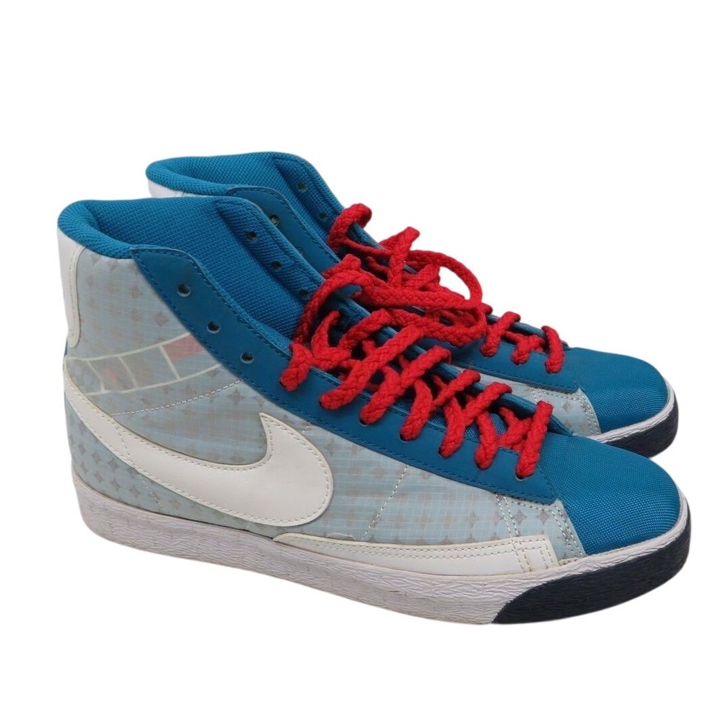 Nike Blazer Mid Blue Teal Red Braided Laces Sneakers 317808-411 Mens 8.5